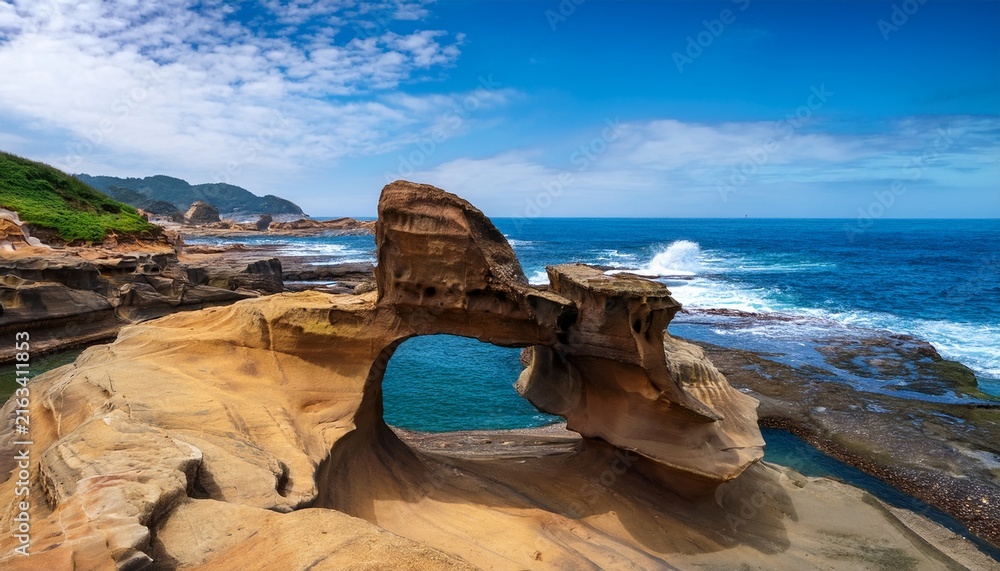 Fototapeta premium scenic view of yehliu park rock formation in yehliu geopark in new taipei taiwan
