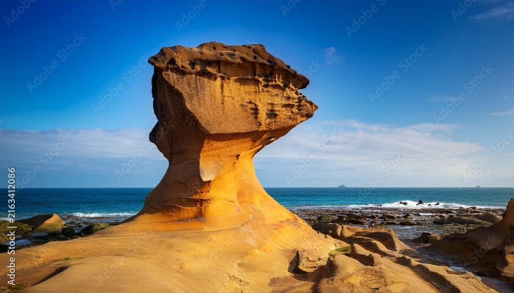 Fototapeta premium side view of the famous hoodoo stone called queen s head in yehliu geopark in new taipei taiwan