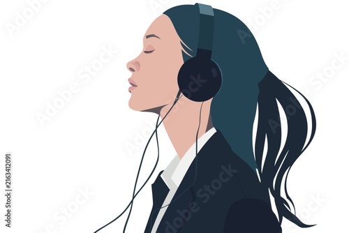 woman in business suit listening music stock image isolated vector style