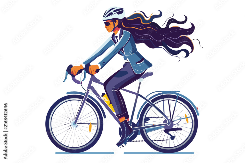 Fototapeta premium woman in business suit riding bycicle isolated