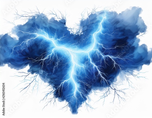 electric blue lightning bolt overlay isolated on white background cutout