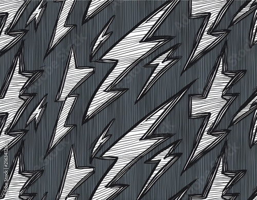 seamless pattern with hand drawn black lightning bolt shapes