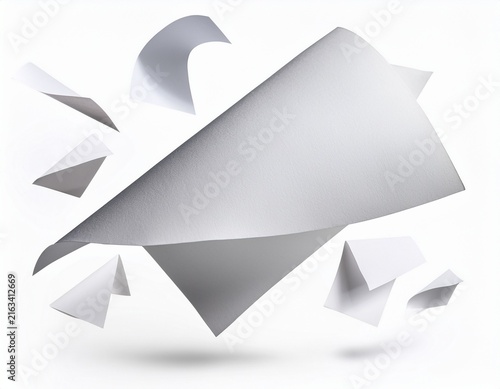 flying white paper isolated on white background falling white blank paper
