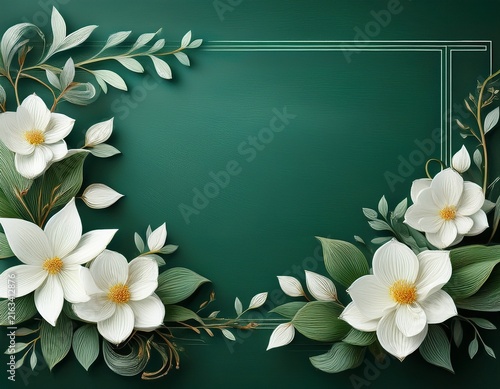 green chalkboard background with white flower bouquet and floral copy space