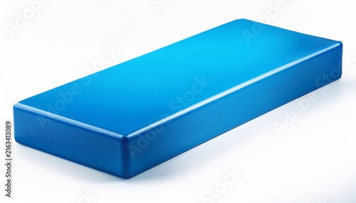a bright blue rectangular object with a slight angle and depth perception isolated on white background