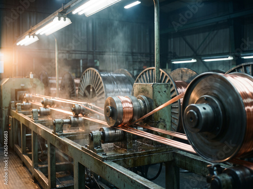 Copper wire drawing machine running in a cable factory