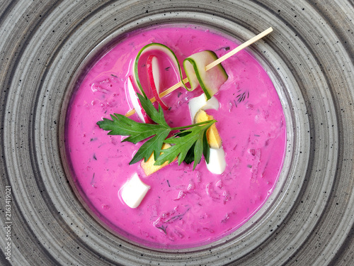 Lithuanian cold beet soup Saltibarsciai