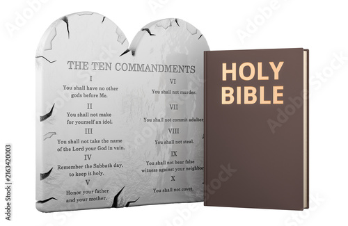 Bild auf Leinwand Ten Commandments stone tablets with Holy Bible. 3D rendering