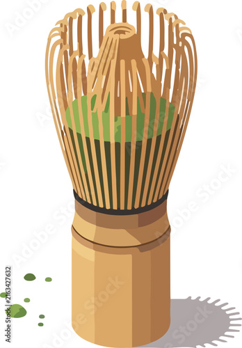 Vibrant Isometric Matcha Whisk Icon