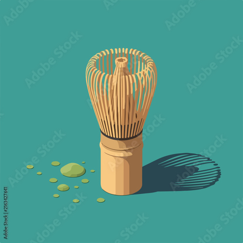 Vibrant Isometric Matcha Whisk Icon