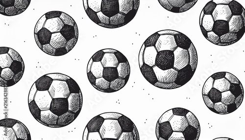 hand drawn soccer ball seamless pattern sketch background