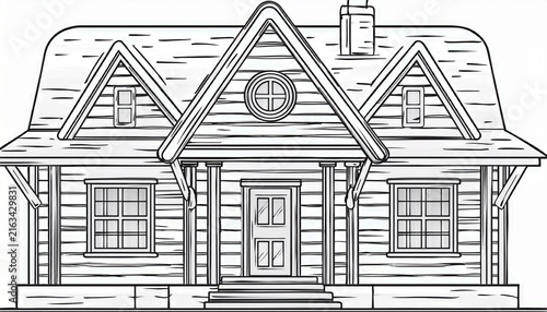 log cabin wood house black outline