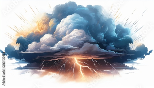 storm clouds with lightnings isolated on white background generative ai