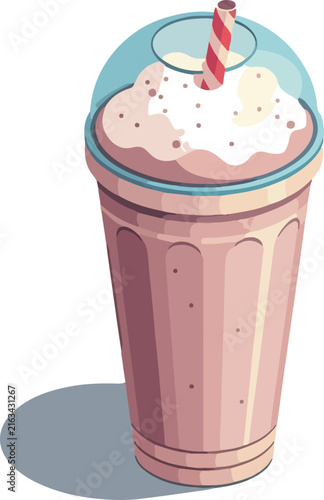 Isometric Milkshake Cup Icon with Whipped Cream and Cherry