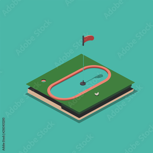 Flat Isometric Mini Golf Icon with Vibrant Colors
