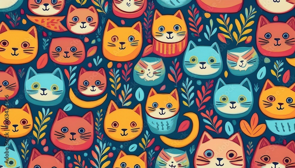 Fototapeta premium seamless pattern cat cute fun background