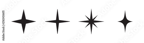 Black sparkle star set. Twinkle and shine concepts. four point star symbols. magic glitter indicators. minimal sparkle icons.