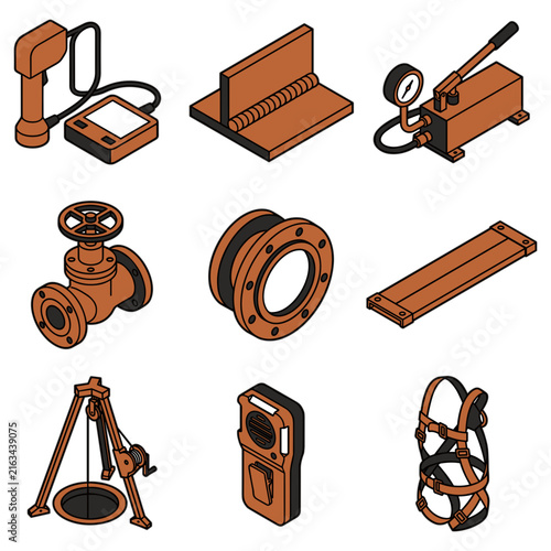 Industrial safety and non-destructive testing icon set