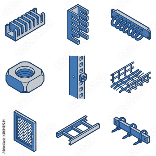 Industrial components and hardware icon set for construction or