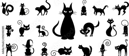 collection of cat silhouettes in different breeds and playful poses
