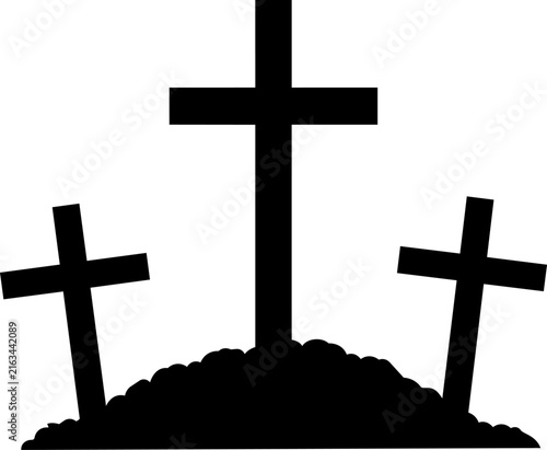 three Christian crosses on a simple hill silhouette