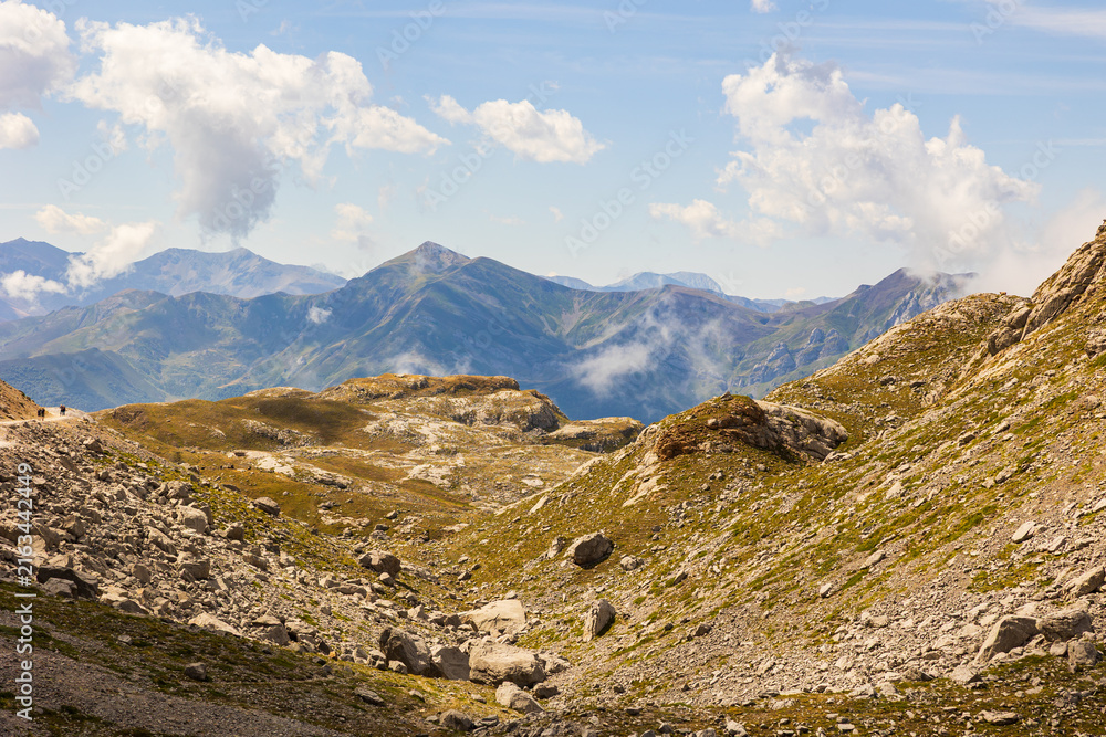Naklejka premium View of the peaks of the Picos de Europa mountains in the national parks of Spain. Summer in the mountains of Europe