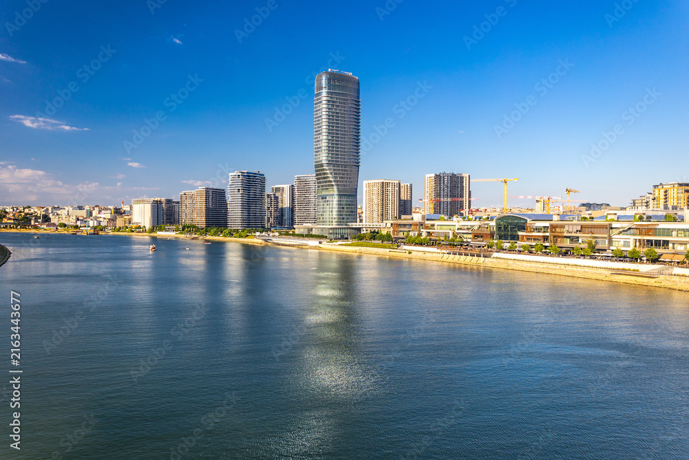 Obraz premium Belgrade Waterfront Panorama from the Sava River, Serbia