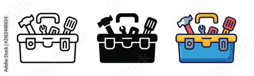 Foto Tool box icon set, outline and flat variations, equipment, technical support, re
