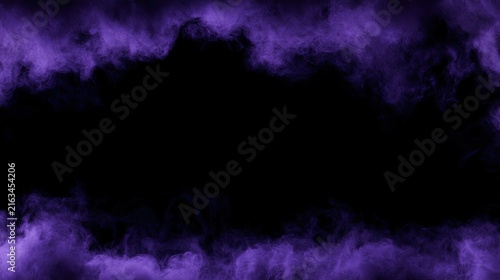 Wisps of vibrant purple smoke frame a dark, empty void