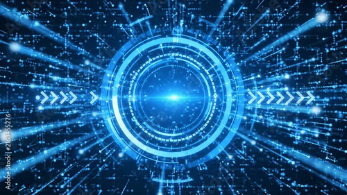 Blue abstract digital data portal background.
