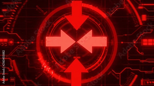 Digital red recycling symbol in high-tech interface.