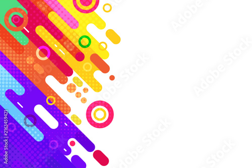 Dynamic abstract background with colorful rounded shapes and halftone dots design
