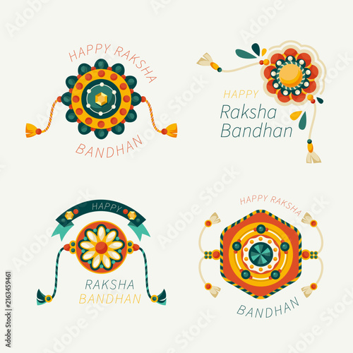 Colorful happy Raksha Bandhan festival greeting card design vector illustration set