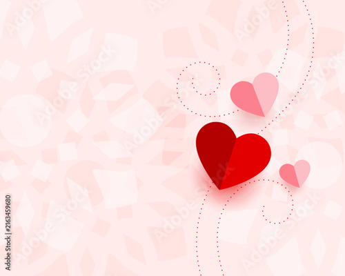 Decorative valentine background with paper cut hearts and geometric floral art