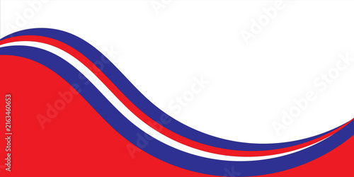 Abstract White Background with Layered Red and Royal Blue Curved Waves Modern Patriotic Design