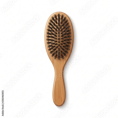 Wooden hair brush with natural bristles isolated on a white background
