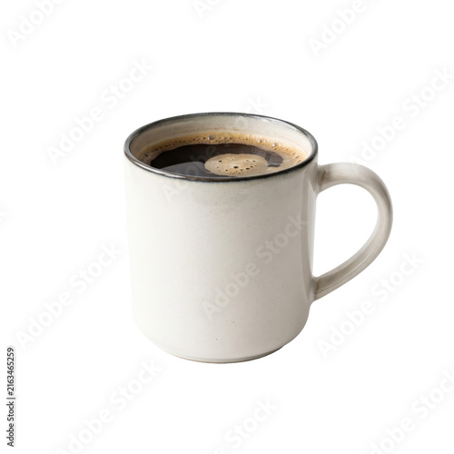 Cuadro en lienzo A steaming mug of hot black coffee with foam isolated on a transparent backgroun