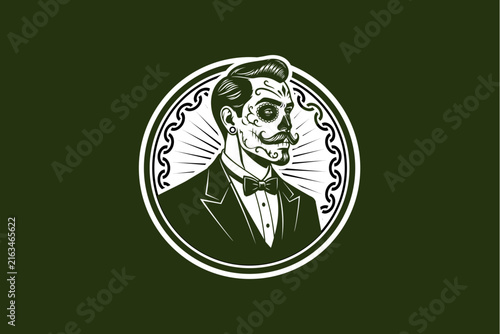 Mexican gentleman with skull Día de los Muertos mask character vector