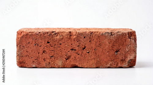 Single Red Clay Brick Isolated On Clean White Studio Background