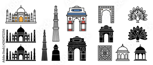 Indian Landmarks and Cultural Icons Collection, Isolated