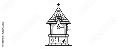 Vintage Stone Wishing Well Line Art Icon