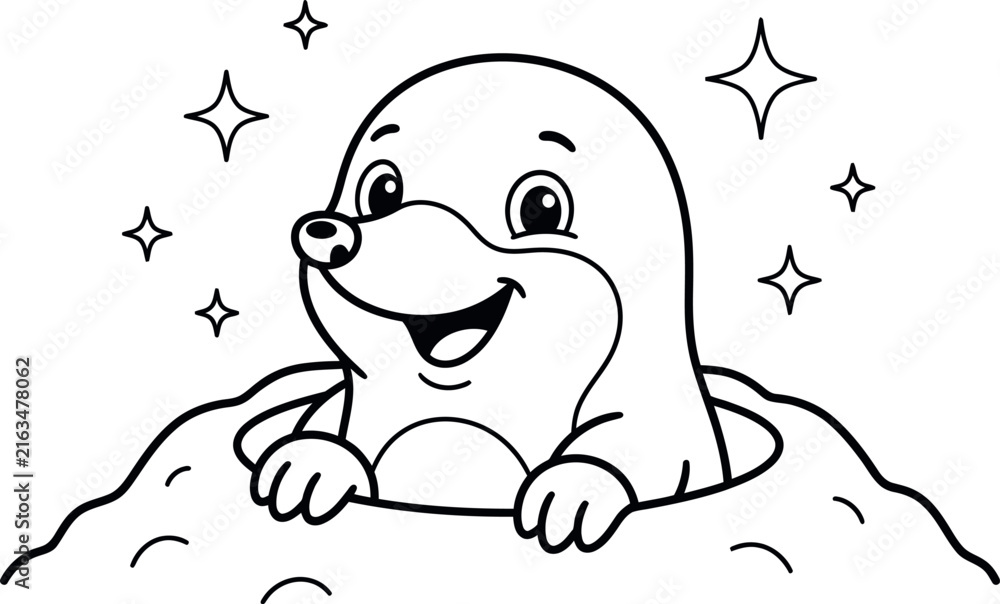Obraz premium Cute baby seal illustration with sparkles black and white coloring page silhouette