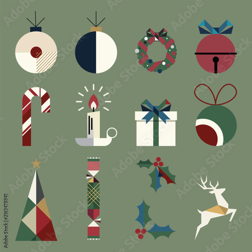Set of geometric Christmas elements isolated modern retro style