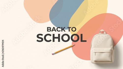 minimalist back to school poster with backpack and yellow pencil