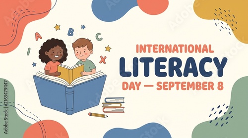 kids reading a giant book for international literacy day