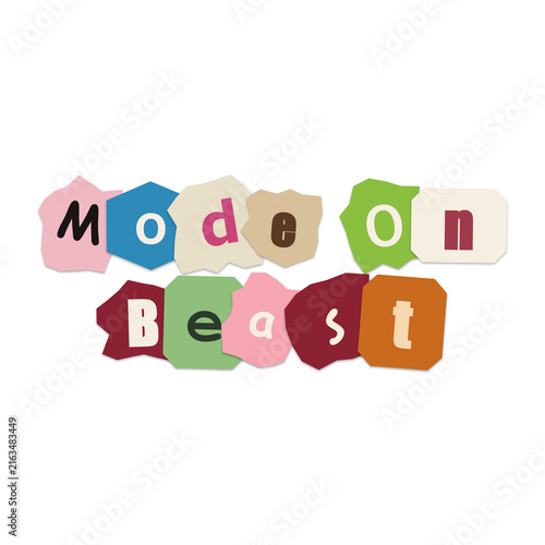 Colorful text saying modern beast with paper cutouts
