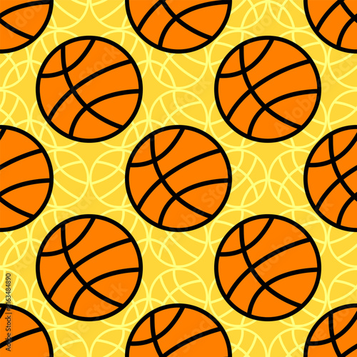 Seamless pattern with basketballs on a yellow background.