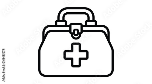 Medical doctor bag vector illustration with clean black outline style