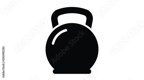 Minimalist black kettlebell vector icon for fitness and sports design
