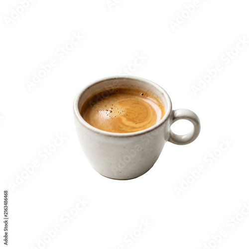 Foto A steaming cup of rich espresso with crema in a rustic ceramic mug